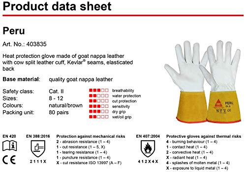Hase Safety „Peru“ - Leichte Schweißerhandschuhe, EN388 ,EN420, EN407 - Handschuhe zum Schweißen, Größe: M - 3