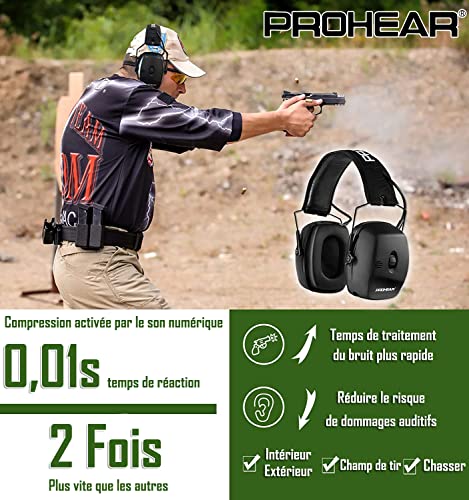 PROHEAR 056 Elektronischer Schiessen Gehörschutz, Schießstand Gehörschutzer, Aktiver Ohrenschützer Lärmminderung Klangverstärkung für Jagd, NRR 30dB SNR 35dB Dynamische Geräusch-Regelung - 3