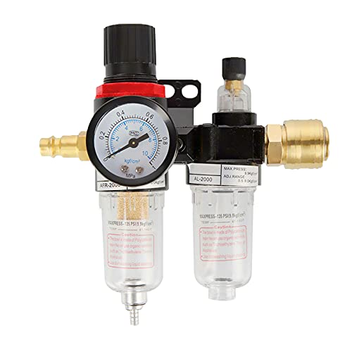 Druckluft Druckminderer Wartungseinheit 1/4" BPS Wasser und Ölabscheider Kompressor Wasserabscheider mit Partikelfilter & Manometer, Druckluft Druckregler Luftfilter, Druckluftkompressor Filter