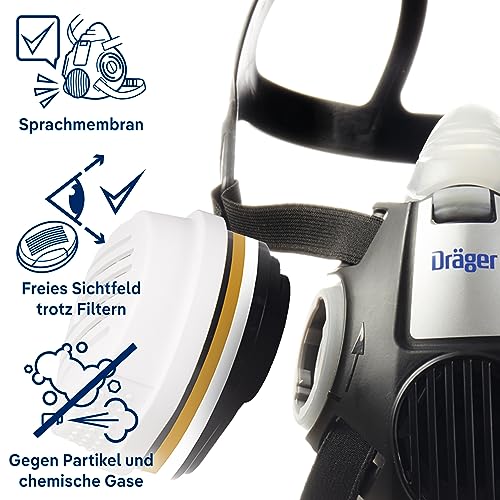 Dräger X-plore 3300 Maler Halbmasken-Set inkl. A2 P3 Kombi-Filter | Größen S/M/L | gegen Gase, Dämpfe, Fein-Staub und Partikel | Größe M - 2