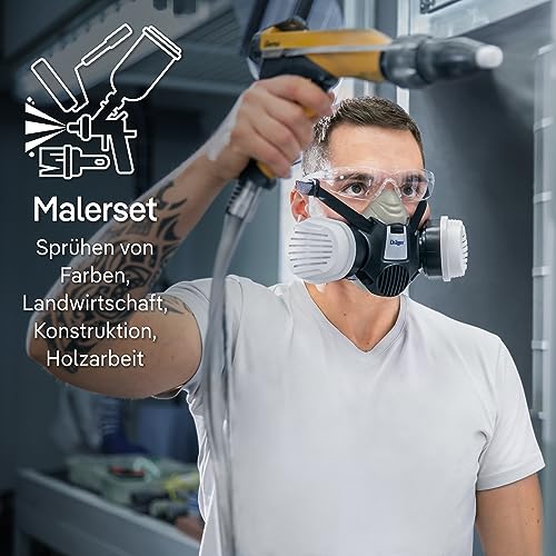 Dräger X-plore 3300 Maler Halbmasken-Set inkl. A2 P3 Kombi-Filter | Größen S/M/L | gegen Gase, Dämpfe, Fein-Staub und Partikel | Größe M - 3