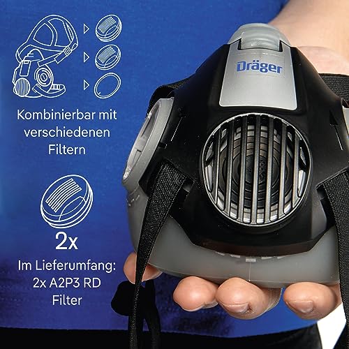 Dräger X-plore 3300 Maler Halbmasken-Set inkl. A2 P3 Kombi-Filter | Größen S/M/L | gegen Gase, Dämpfe, Fein-Staub und Partikel | Größe M - 5