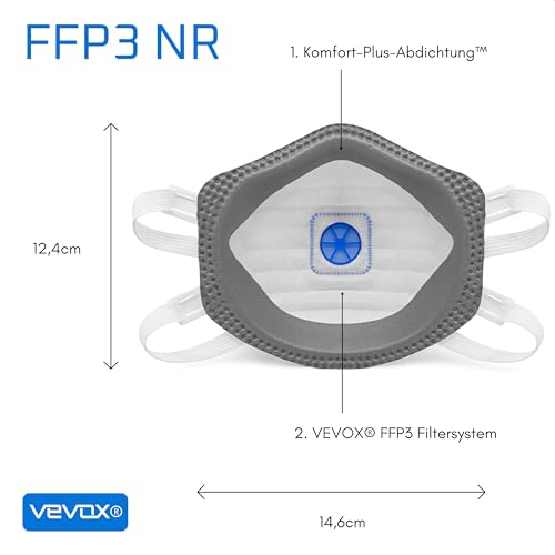 VEVOX® FFP3 Atemschutzmasken - Im 20er Set - mit Komfort Plus Abdichtung - Staubschutzmaske FFP3 mit Ventil - Für den zuverlässigsten Schutz - 4