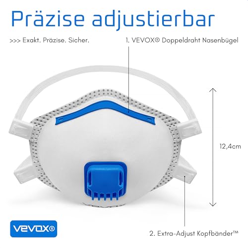 VEVOX® FFP3 Atemschutzmasken - Im 20er Set - mit Komfort Plus Abdichtung - Staubschutzmaske FFP3 mit Ventil - Für den zuverlässigsten Schutz - 9