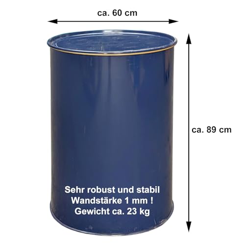 plasteo® 200 Liter Metallfass Tonne mit Deckel Stahlfass Ölfass Feuertonne Behälter Tonne Blechfass Stehtisch Brenntonne Ghettofass, Blau – Vielseitig einsetzbar - 3