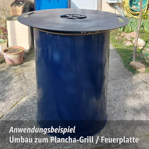 plasteo® 200 Liter Metallfass Tonne mit Deckel Stahlfass Ölfass Feuertonne Behälter Tonne Blechfass Stehtisch Brenntonne Ghettofass, Blau – Vielseitig einsetzbar - 7