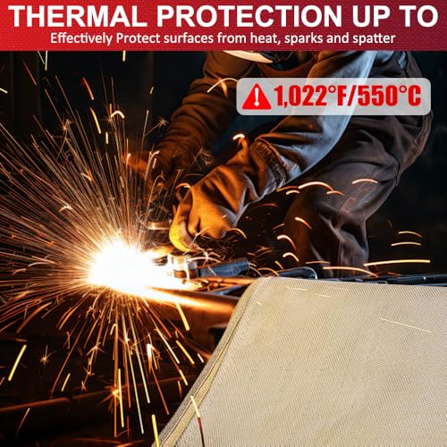 Schweißdecke, 120x180 cm Glasfaser Schweißschutzdecke Als Feuerfeste Matte mit Ösen, Feuerdecke Feuerlöschdecke, Hitzebeständige Bis 550°C-1000°C, Löschdecke für Industrie, Camping, Grill - 4