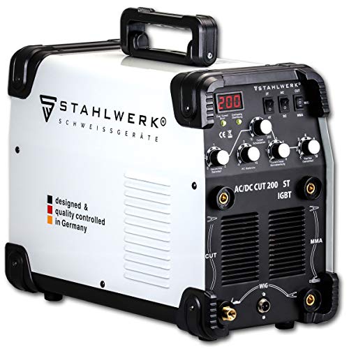 STAHLWERK AC/DC WIG 200 Plasma ST IGBT - Kombi 200 A WIG + MMA Schweißgerät mit 50 A CUT Plasmaschneider, Alu geeignet, 7 Jahre Garantie