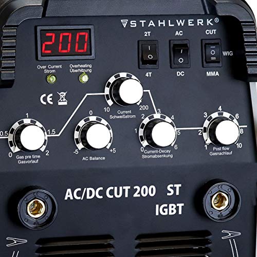 STAHLWERK AC/DC WIG 200 Plasma ST IGBT – Kombi 200 Amp WIG + MMA Schweißgerät mit 50 Amp CUT Plasmaschneider, ALU geeignet, weiß, 7 Jahre Garantie - 5