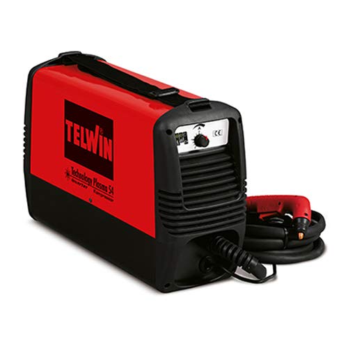 TELWIN Technology Plasma 54 Plasmaschneider mit integriertem Kompressor, 230V Inverter-Technik, Set inkl. Plasma-Schlauchpaket und Masseanschlussgarnitur